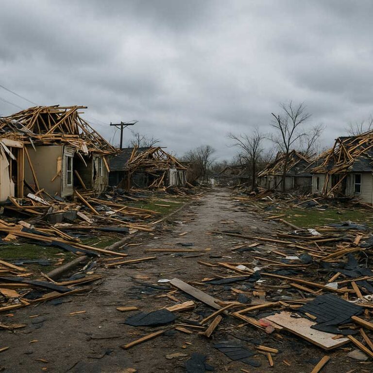 Residential neighborhood hit by tornado. Keep your family safe with US Safe Room.