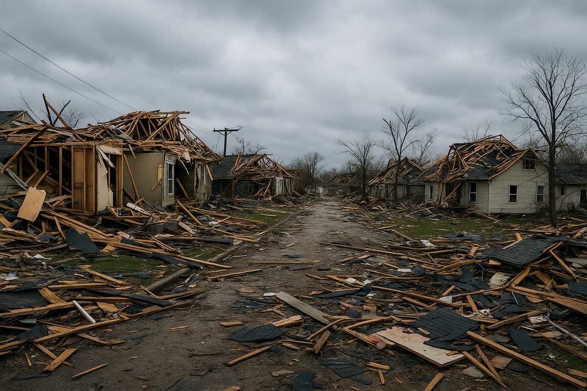 Residential neighborhood hit by tornado. Keep your family safe with US Safe Room.